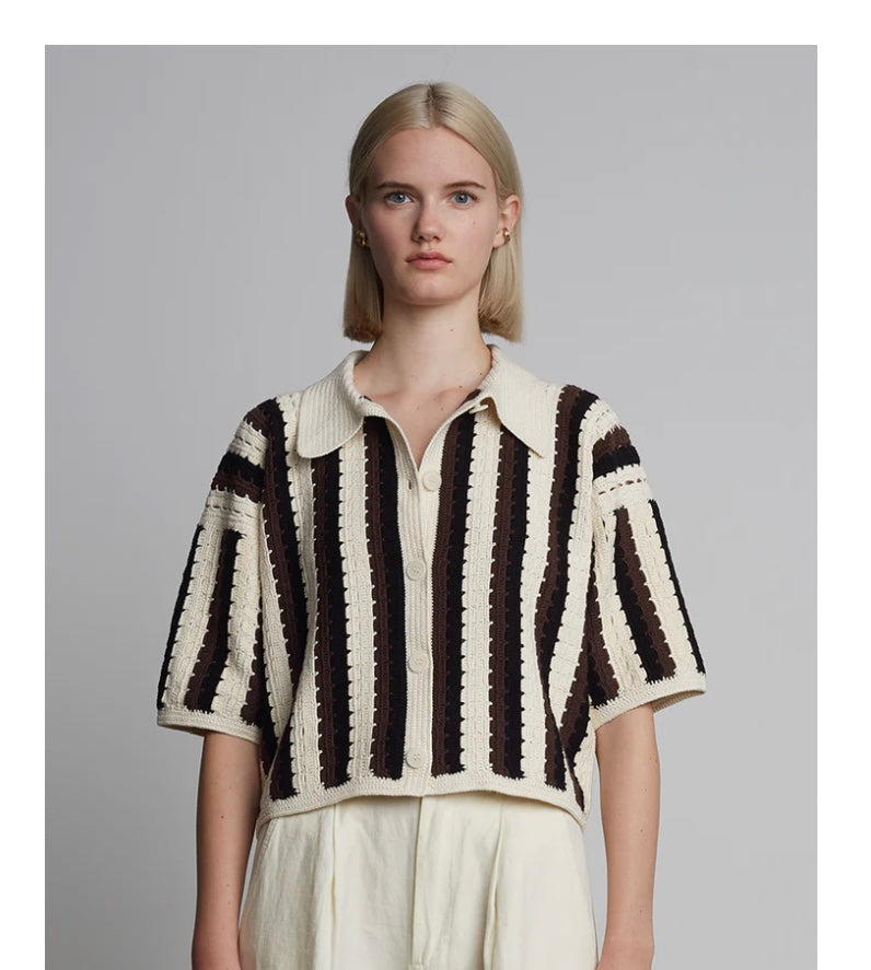 ELEVEN SIX |  Lila Crochet Shirt | Ivory/Espresso/Black