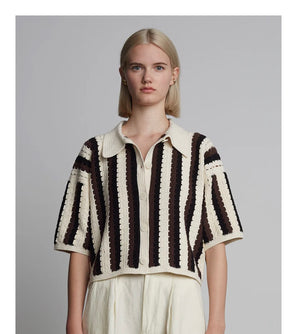 ELEVEN SIX |  Lila Crochet Shirt | Ivory/Espresso/Black