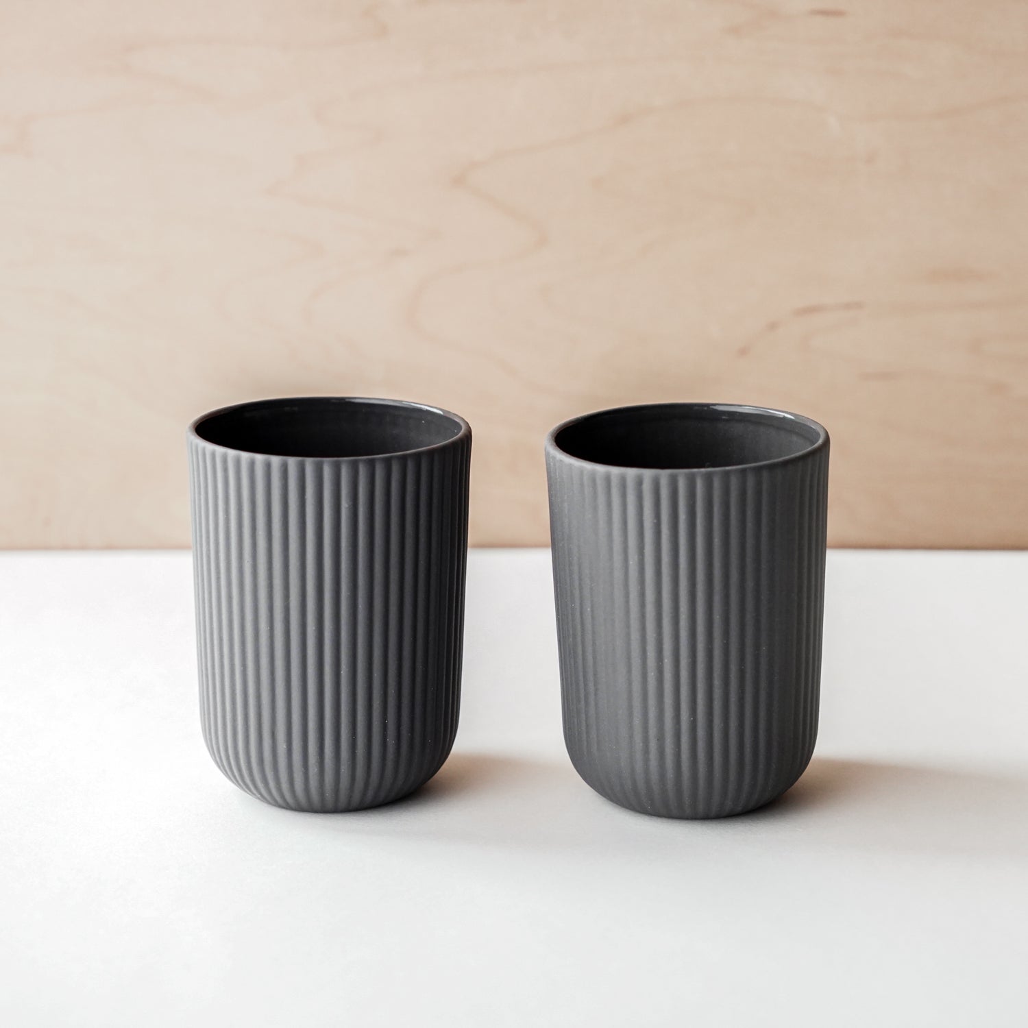 Ribbed Gray Ceramic Cup