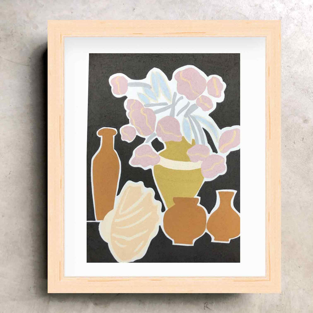 'Floral Pottery & Shell' Pastel Painting